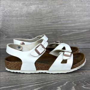 Birkenstock Rio Birko Flor White Leather Women’s Sz 3/EU 34 Slingback Sandals
